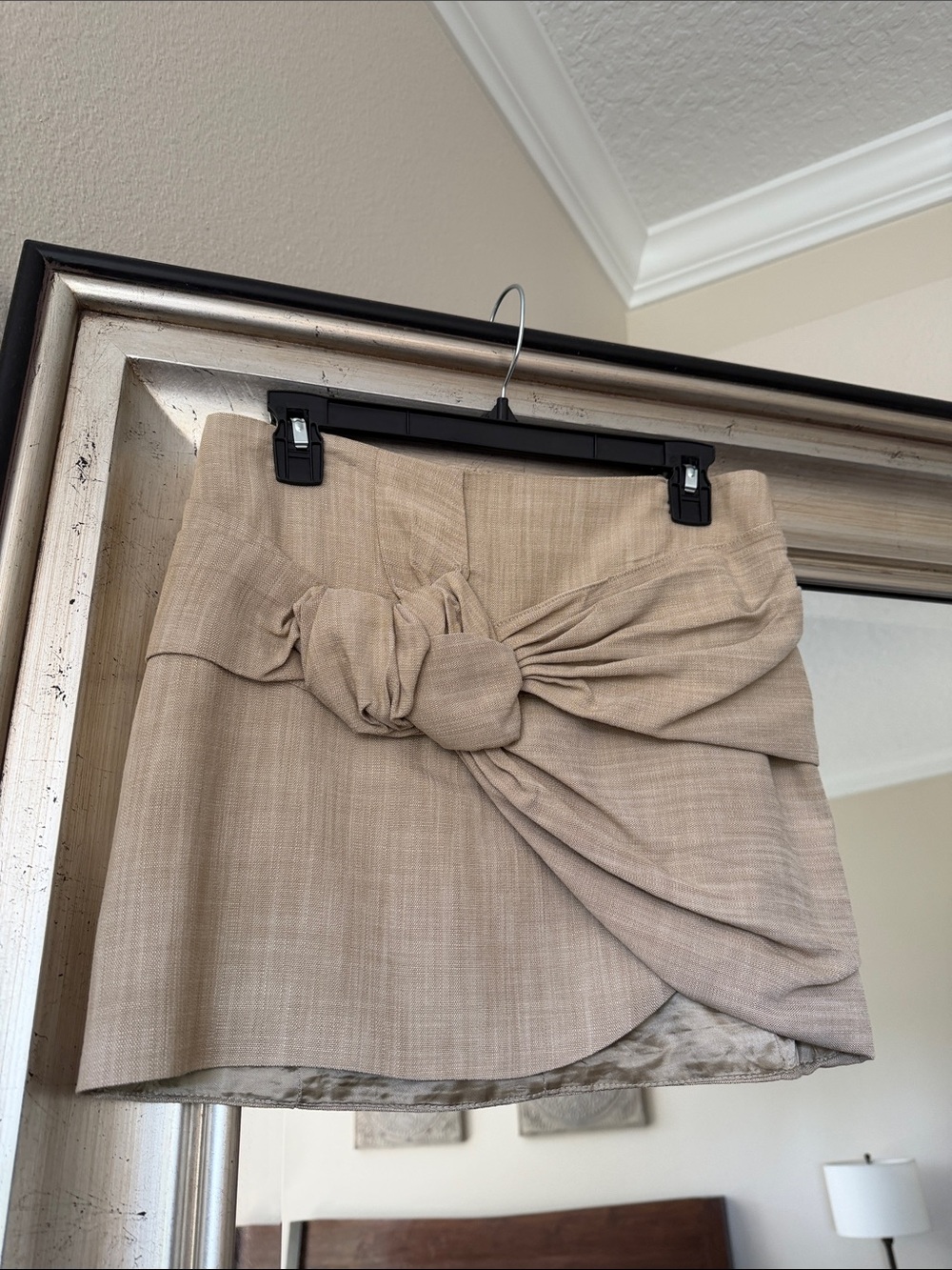 Zara Beige Knot-Front Mini Skirt